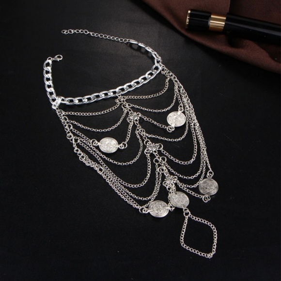 Boho Silver Coin Layered "BareFoot" Sandal Anklet - Picture 2 of 4